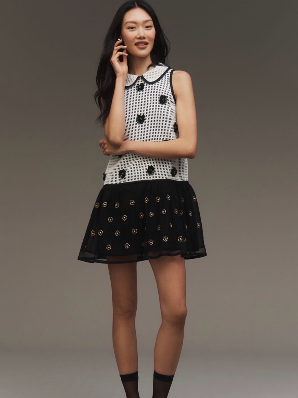 NWT Anthropologie Maeve Sleeveless Drop Waist Embellished Mini Dress